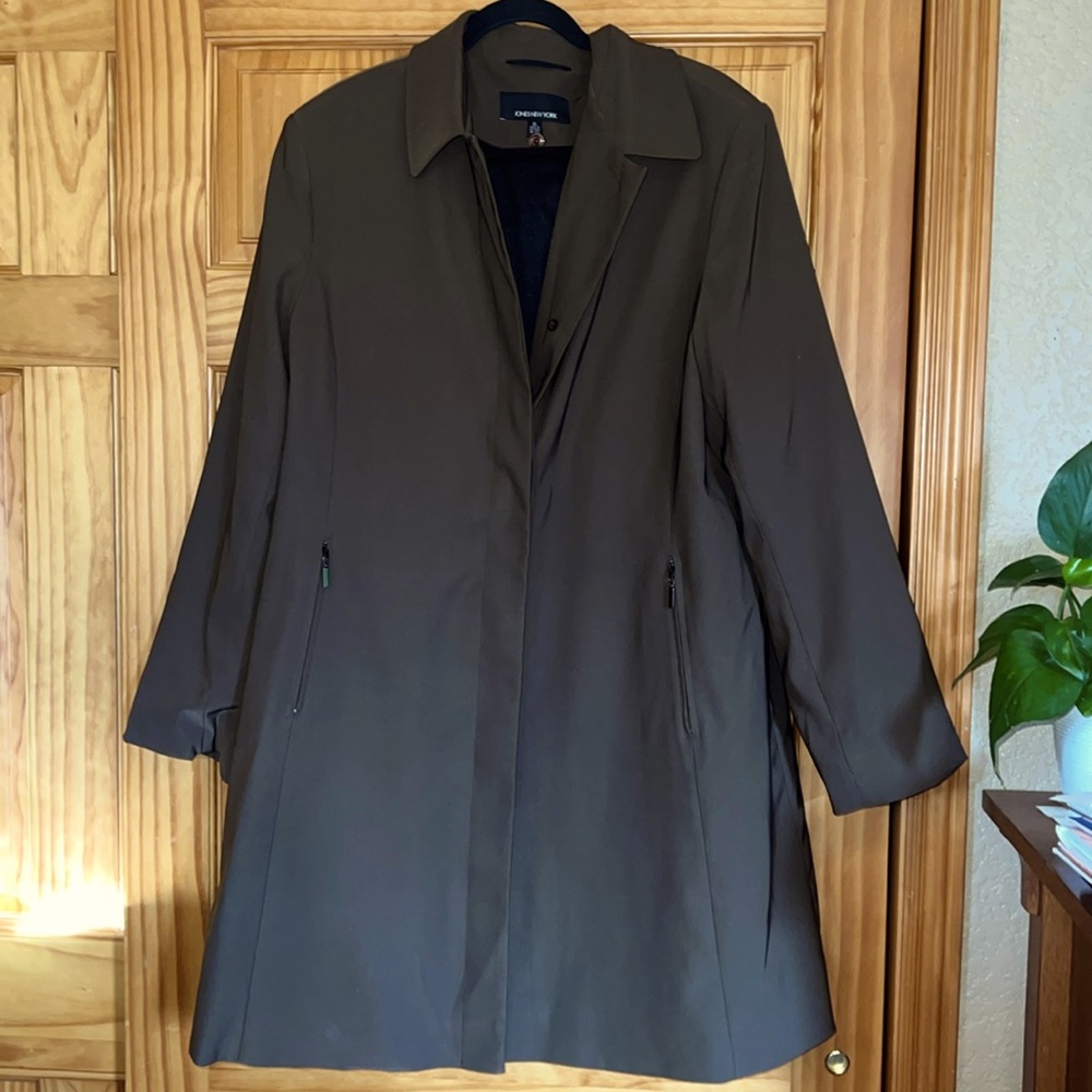 Jones New York Brown Button Up Jacket, XL, Removable Acetate & Wool Liner